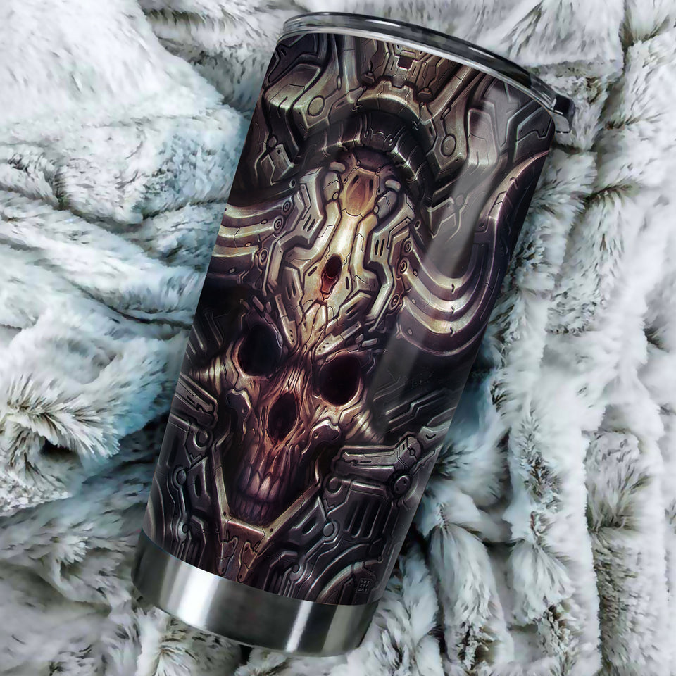 Camellia Personalized Creepy Skull Stainless Steel Tumbler - Customized Double-Walled Insulation Travel Thermal Cup With Lid