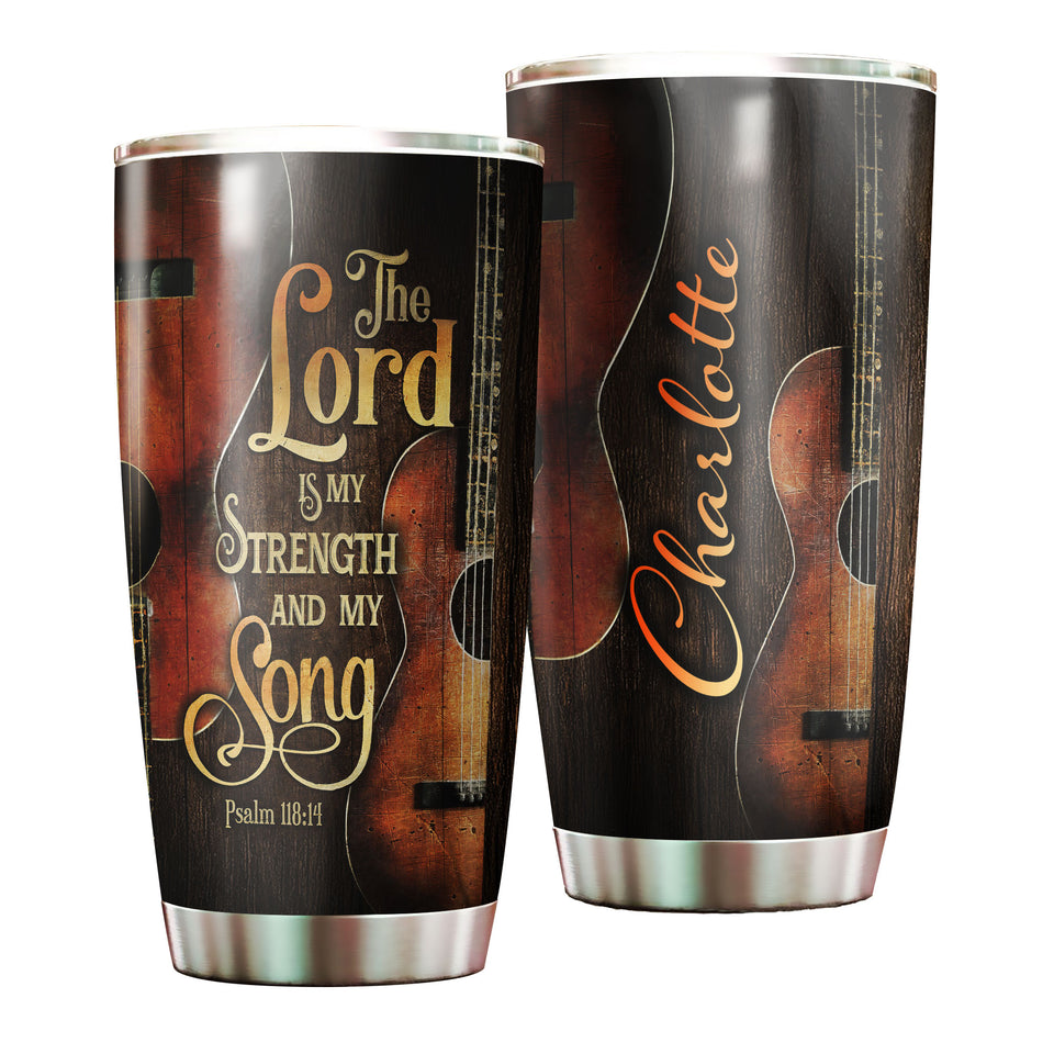 Camellia Personalized 3D Arcoustic Guitar Stainless Steel Tumbler - Customized Double-Walled Insulation Thermal Cup With Lid Gift For Guitarist