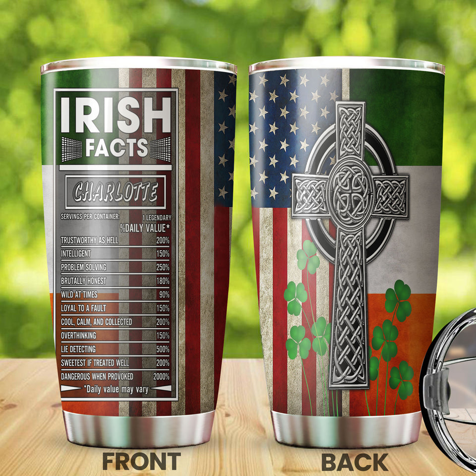 Camellia Persionalized Irish Fact Stainless Steel Tumbler - Customized Double - Walled Insulation Travel Thermal Cup With Lid