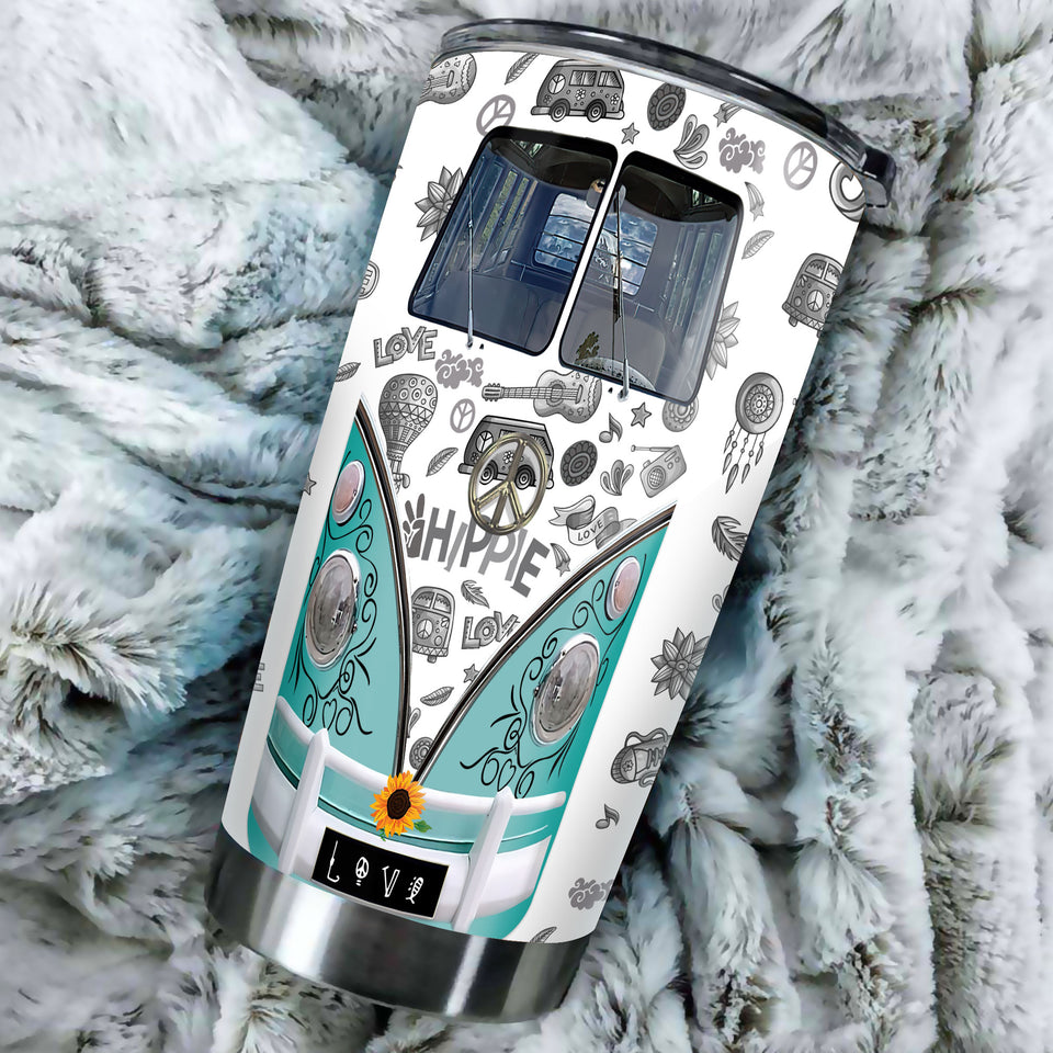 Camellia Personalized Hippie Pattern Van Stainless Steel Tumbler-Sweat-Proof Double Wall Travel Cup With Lid