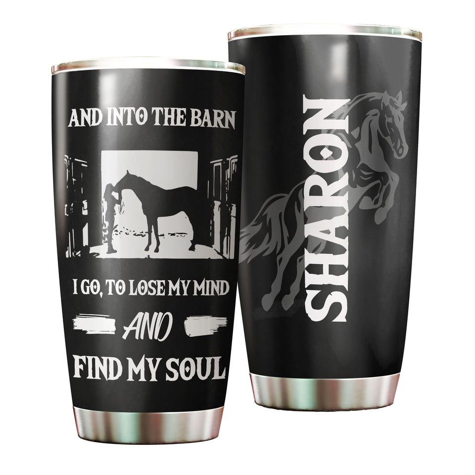 Camellia Personalized Horse Into The Barn Stainless Steel Tumbler - Double-Walled Insulation Vacumm Flask - Gift For Horse Lovers, Cowgirls, Cowboys, Perfect Christmas, Thanksgiving Gift