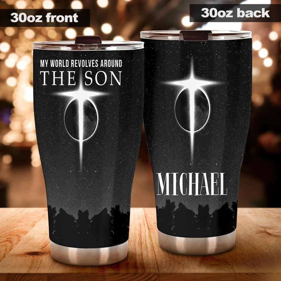 Camellia Personalized Faith My World Revolves Around The Son Stainless Steel Tumbler-Wall Insulated Cup With Lid Travel Mug