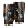 Camellia Personalized Faith Over Fear Leather Style Stainless Steel Tumbler-Double-Walled Insulation Travel Cup With Lid