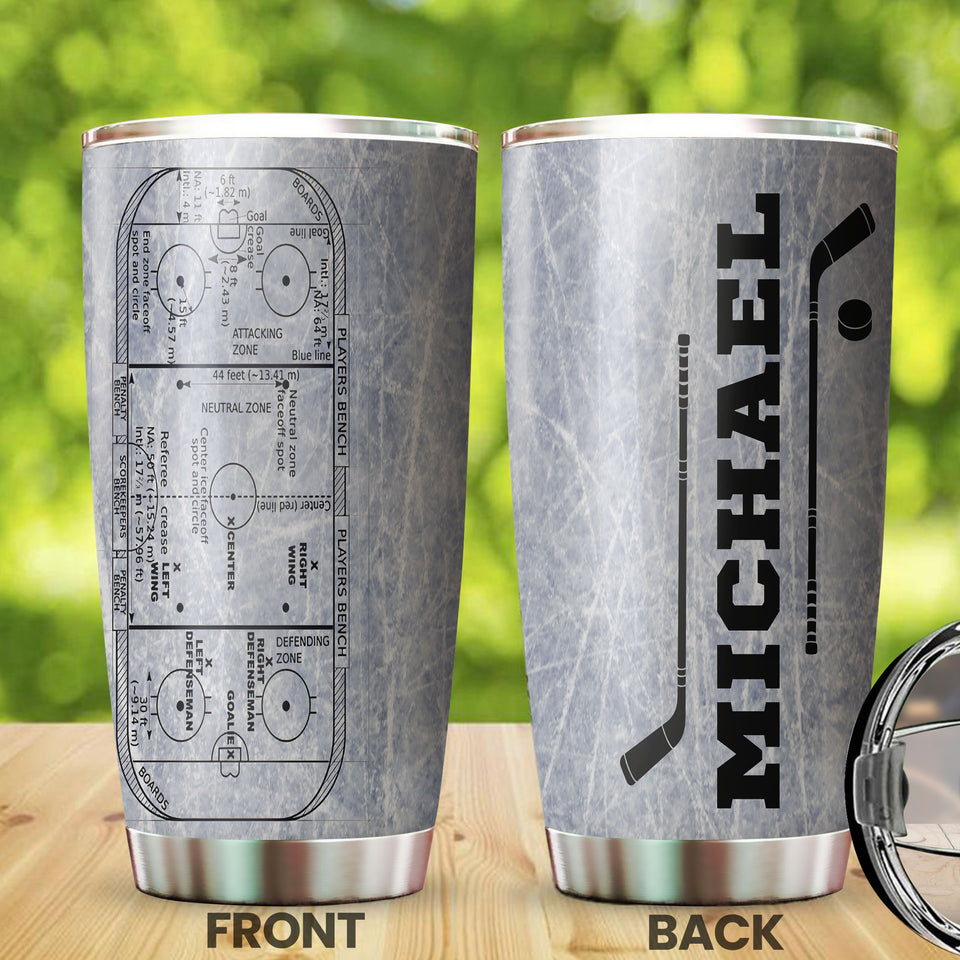 Camellia Personalized Ice Hockey Stainless Steel Tumbler-Double-Walled Insulation Cup With Lid Gift For Hockey Player