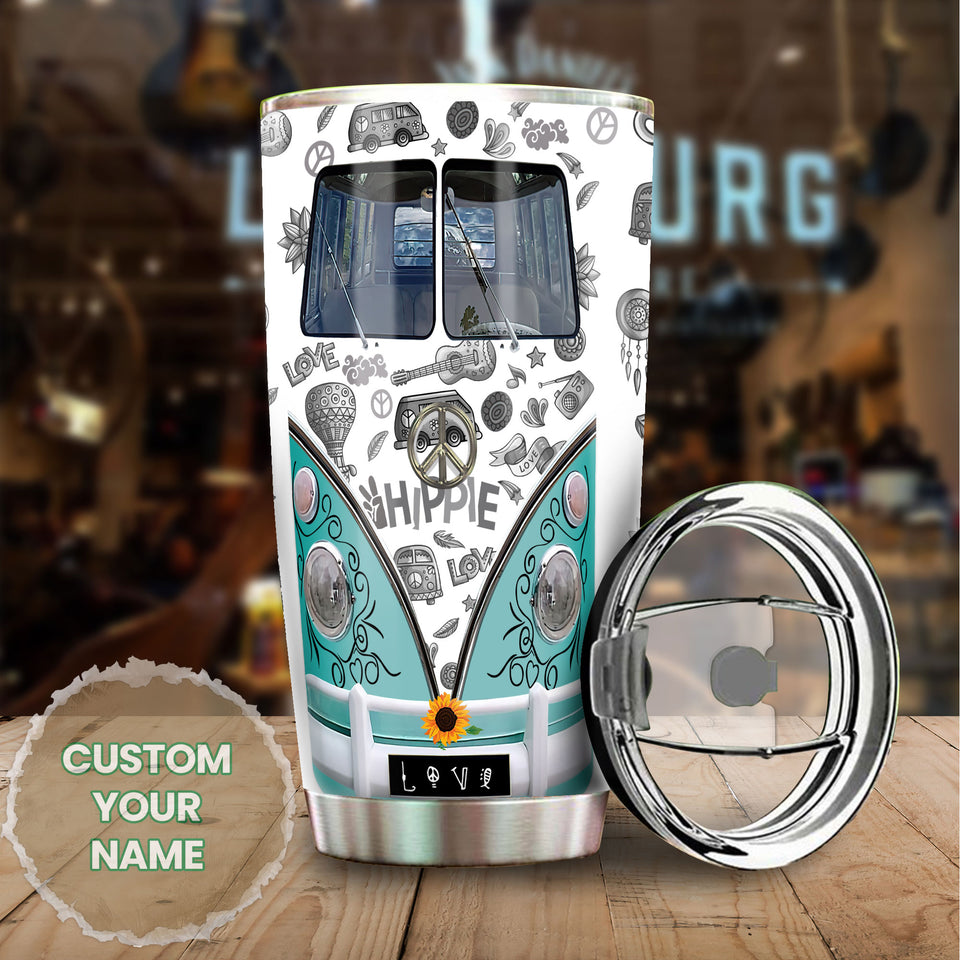 Camellia Personalized Hippie Pattern Van Stainless Steel Tumbler-Sweat-Proof Double Wall Travel Cup With Lid