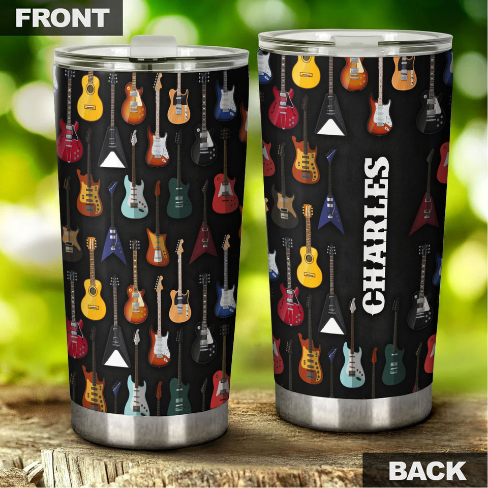 Camellia Personalized 3D Colorful Guitar Collection Stainless Steel Tumbler - Customized Double-Walled Insulation Travel Thermal Cup With Lid Gift For Guitarist