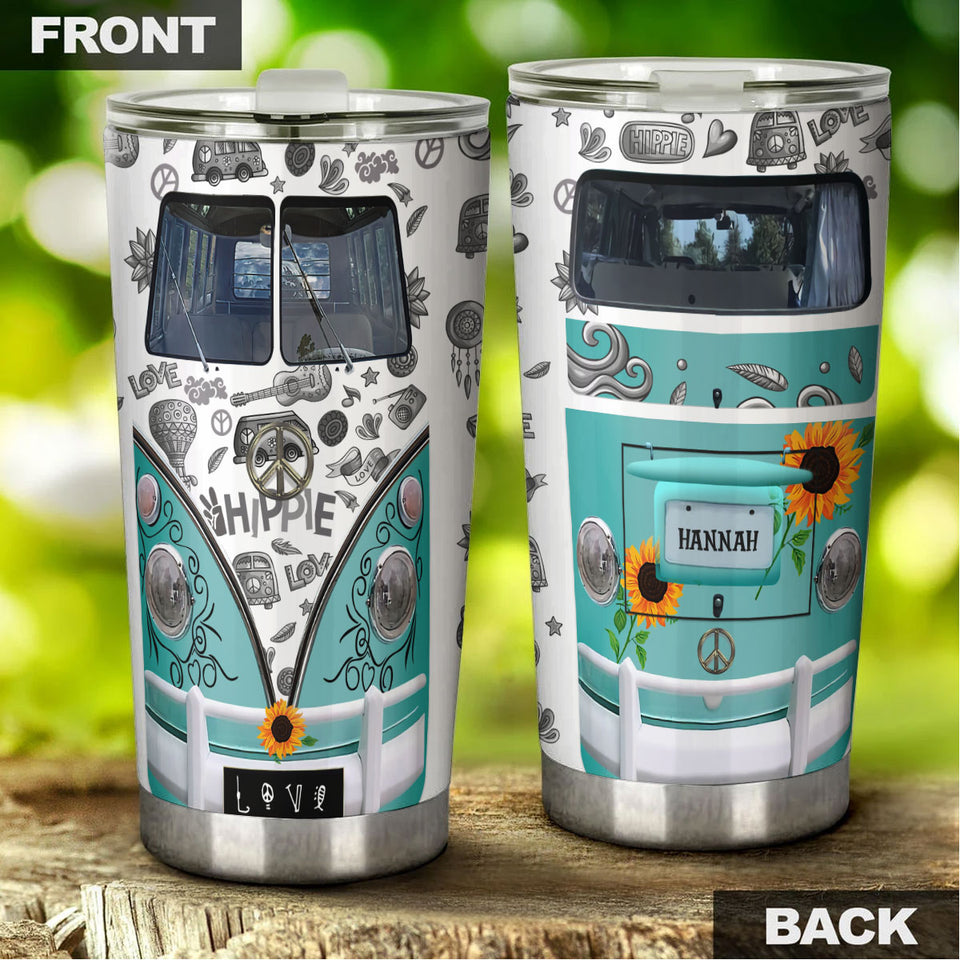 Camellia Personalized Hippie Pattern Van Stainless Steel Tumbler-Sweat-Proof Double Wall Travel Cup With Lid