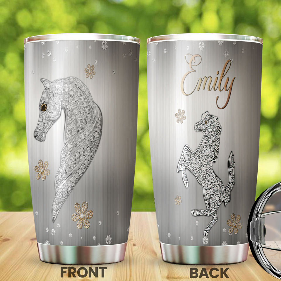 Camellia Personalized Horse Jewelry Style Stainless Steel Tumbler - Double-Walled Insulation Vacumm Flask - Gift For Horse Lovers, Cowgirls, Cowboys, Perfect Christmas, Thanksgiving Gift 02
