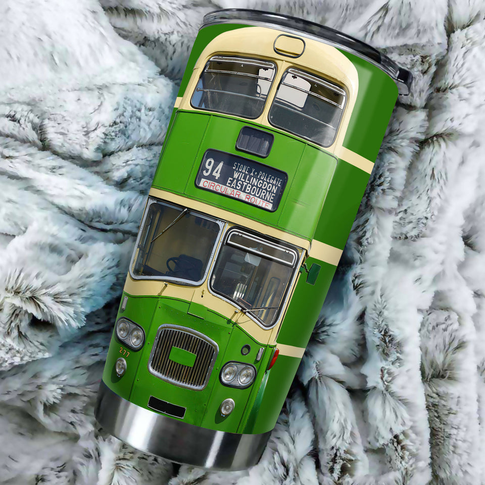 Camellia Personalized 3D Green Bus Stainless Steel Tumbler - Customized Double-Walled Insulation Travel Thermal Cup With Lid