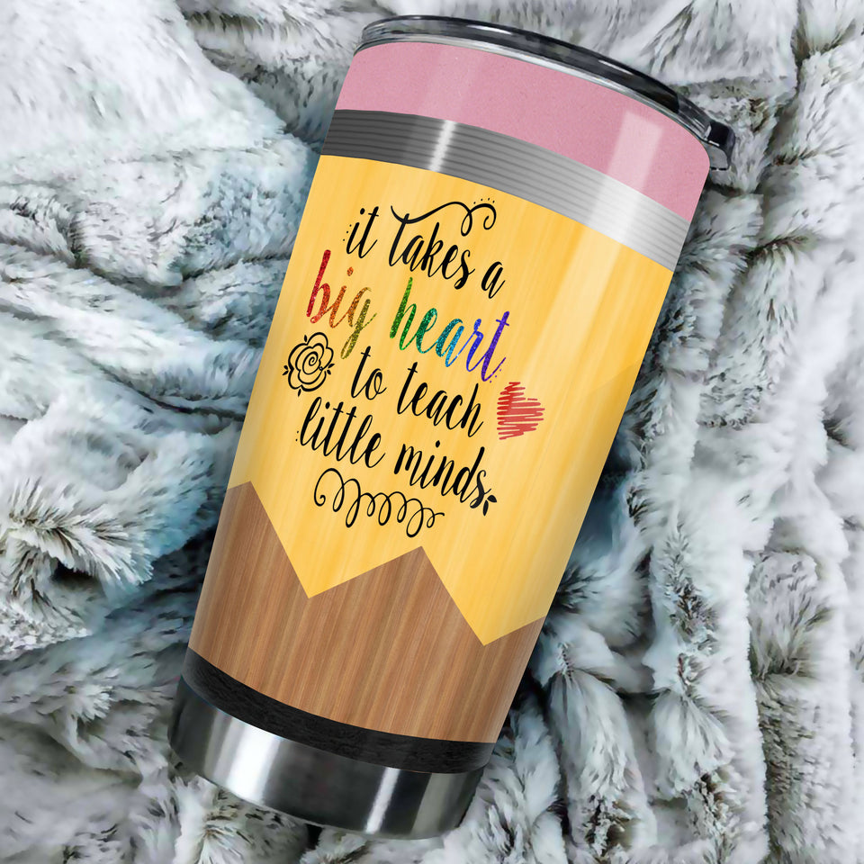 Camellia Persionalized Colorful Crayon Teacher It Takes A Big Heart To Teach Little Minds Stainless Steel Tumbler - Customized Double - Walled Insulation Travel Thermal Cup With Lid Gift For Teacher