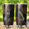 Camellia Personalized Faith Over Fear Leather Style Stainless Steel Tumbler-Double-Walled Insulation Travel Cup With Lid