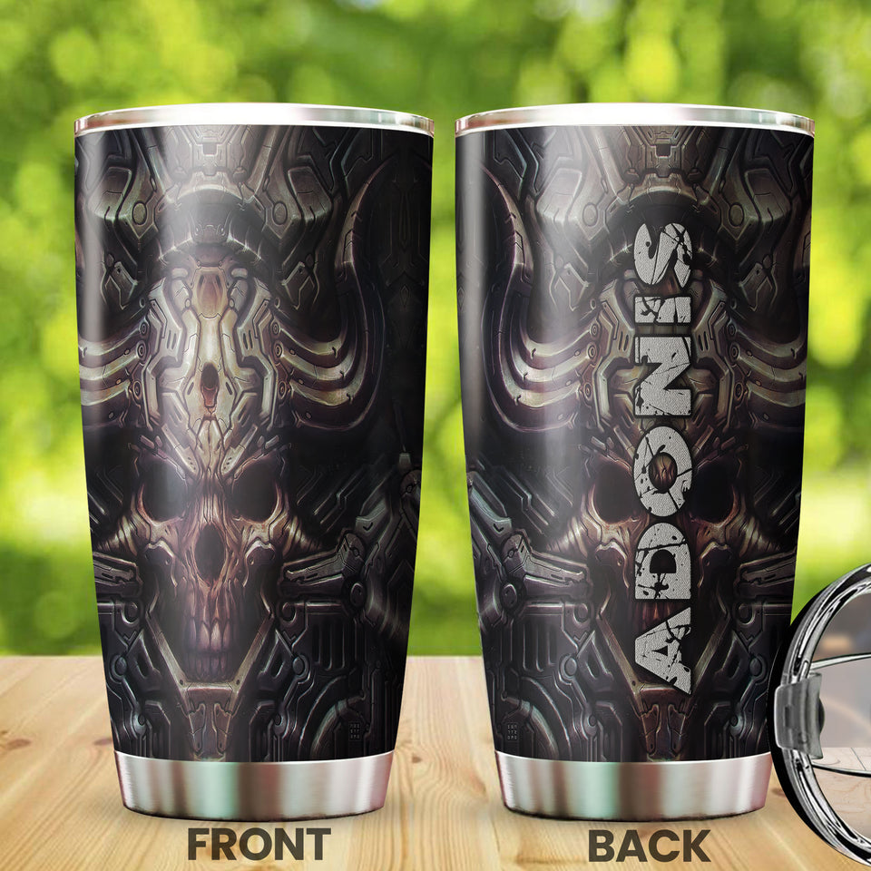 Camellia Personalized Creepy Skull Stainless Steel Tumbler - Customized Double-Walled Insulation Travel Thermal Cup With Lid