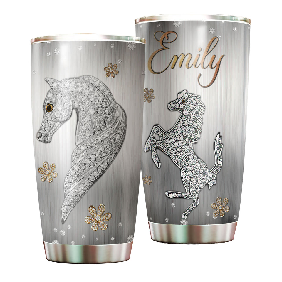 Camellia Personalized Horse Jewelry Style Stainless Steel Tumbler - Double-Walled Insulation Vacumm Flask - Gift For Horse Lovers, Cowgirls, Cowboys, Perfect Christmas, Thanksgiving Gift 02