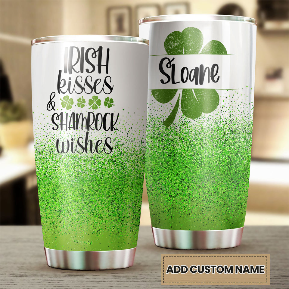 Camellia Persionalized Irish Kisses Shamrock Wishes Stainless Steel Tumbler - Customized Double - Walled Insulation Travel Thermal Cup With Lid