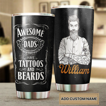 Camellia Personalized Awesome Dads Tattoo Stainless Steel Tumbler - Double-Walled Insulation Vacumm Flask - Gift For Tattoo Lovers, Tattoo Artists