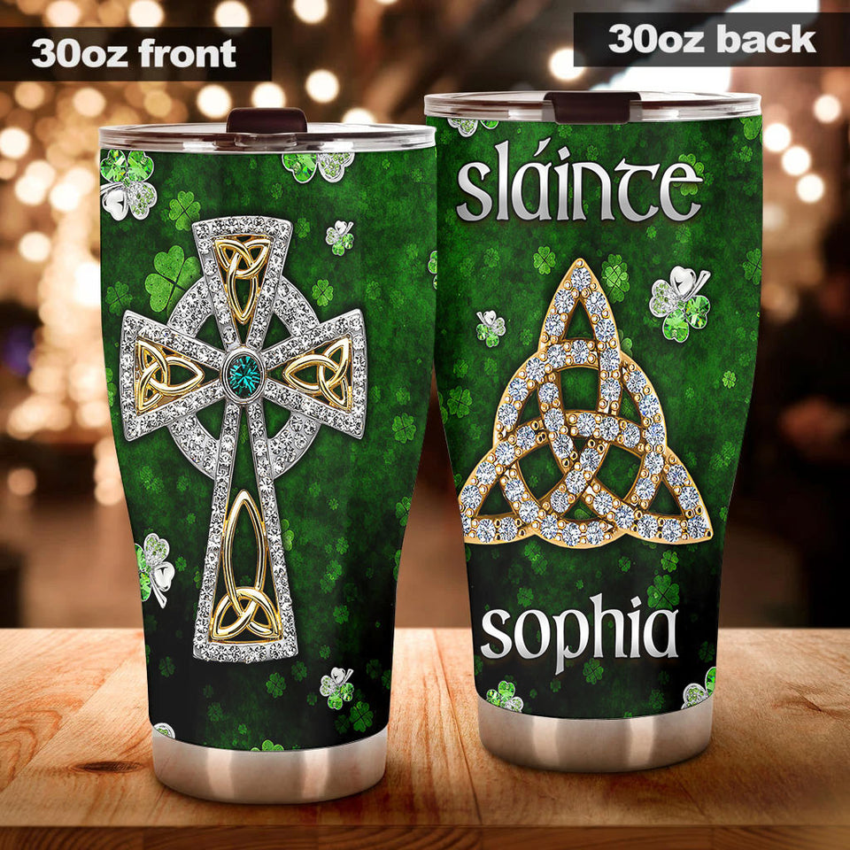 Camellia Persionalized Irish Jewelry Style Stainless Steel Tumbler - Customized Double - Walled Insulation Travel Thermal Cup With Lid