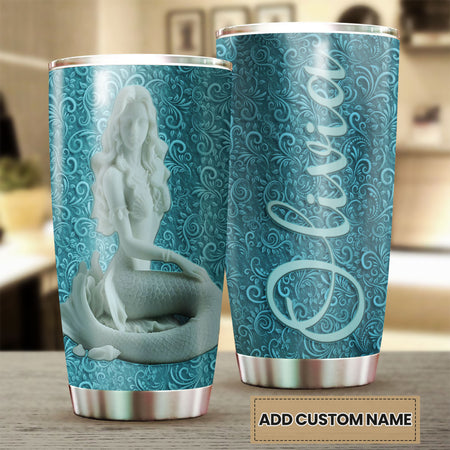 Camellia Personalized Mermaid Ceramic Style Stainless Steel Tumbler-Sweat-Proof Double Wall Travel Cup With Lid