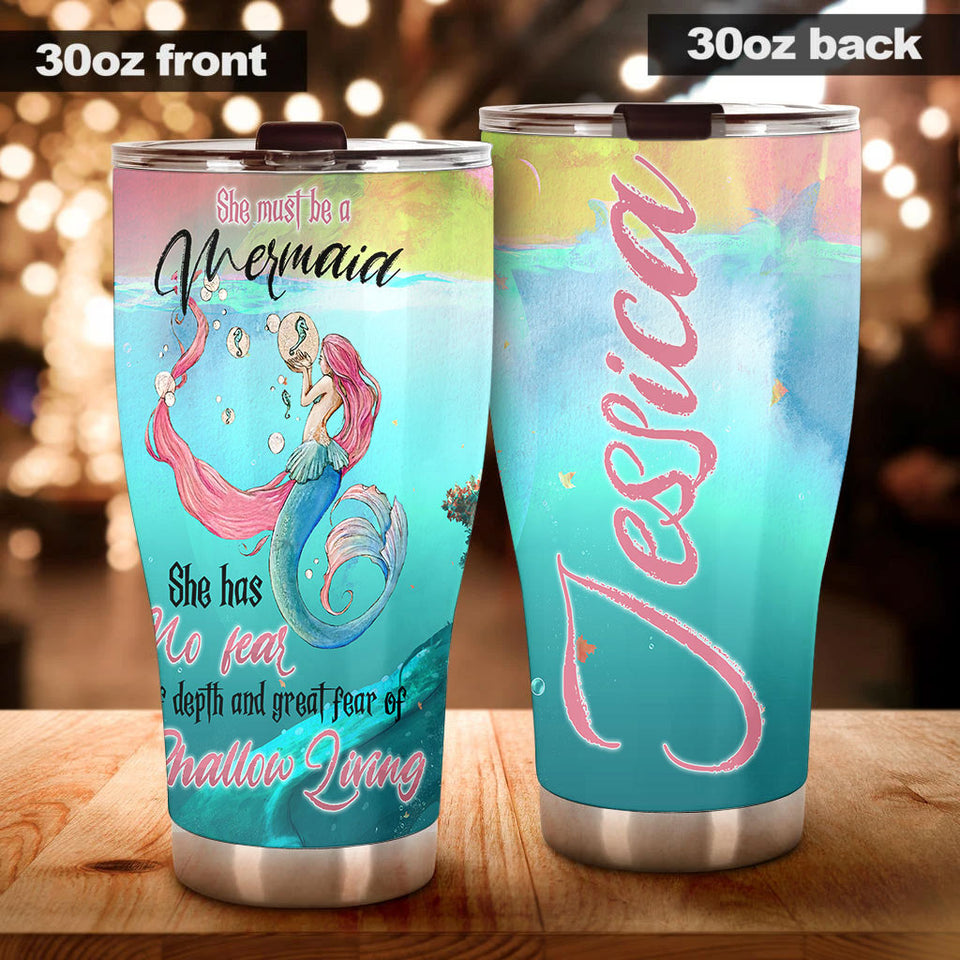 Camellia Personalized She Must Be A Mermaid She Has No Fear Of Depth Stainless Steel Tumbler-Double-Walled Insulation Travel Cup With Lid