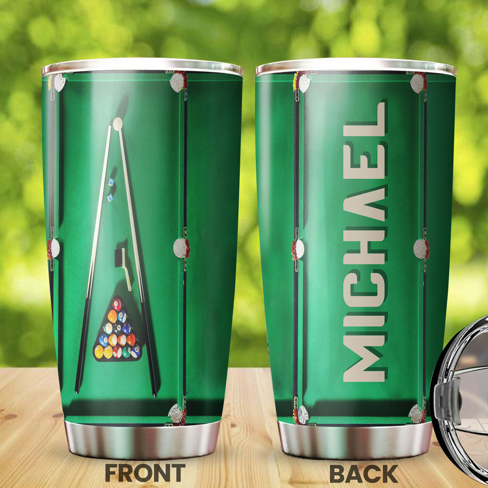 Camellia Personalized Pool Table Billiard Ball Set And Billiard Stick Stainless Steel Tumbler-Double-Walled Insulated Gift For Golf Player 02