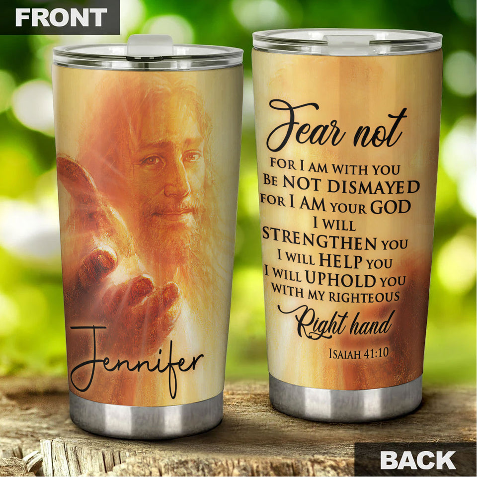 Camellia Personalized Faith Jesus Right Hand Steel Tumbler- Wall Insulated Cup With Lid Travel Mug 03