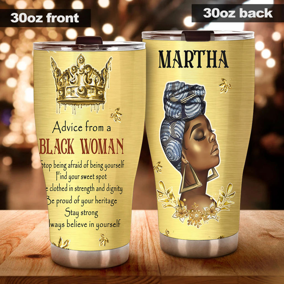 Camellia Personalized Black Woman Advice Stainless Steel Tumbler - Double-Walled Insulation Vacumm Flask - Gift For Black Queen, International Women's Day, Hippie Girls