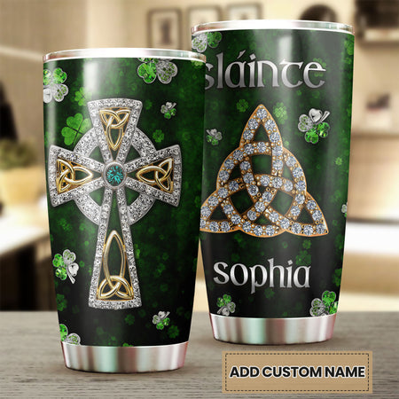 Camellia Persionalized Irish Jewelry Style Stainless Steel Tumbler - Customized Double - Walled Insulation Travel Thermal Cup With Lid