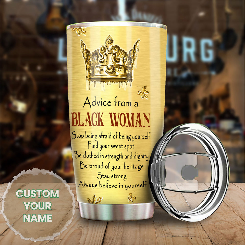 Camellia Personalized Black Woman Advice Stainless Steel Tumbler - Double-Walled Insulation Vacumm Flask - Gift For Black Queen, International Women's Day, Hippie Girls