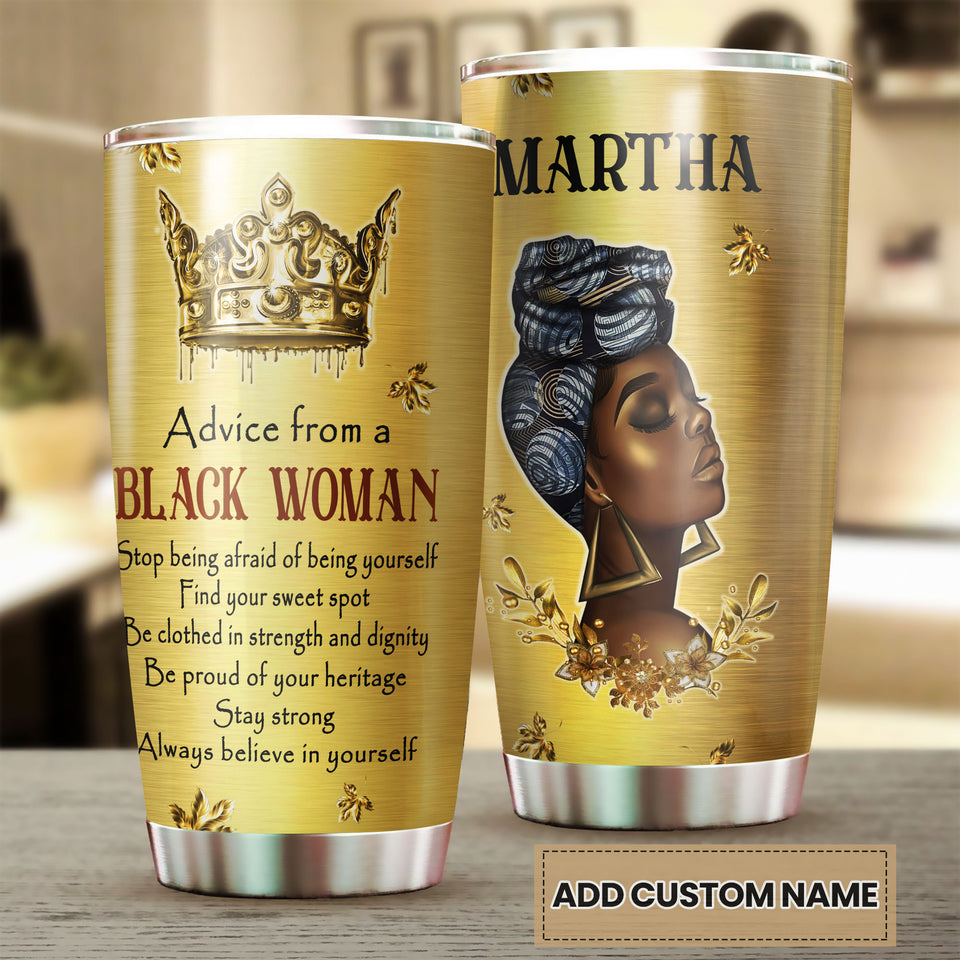 Camellia Personalized Black Woman Advice Stainless Steel Tumbler - Double-Walled Insulation Vacumm Flask - Gift For Black Queen, International Women's Day, Hippie Girls