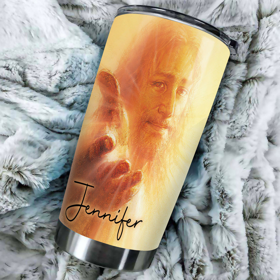 Camellia Personalized Faith Jesus Right Hand Steel Tumbler- Wall Insulated Cup With Lid Travel Mug 03