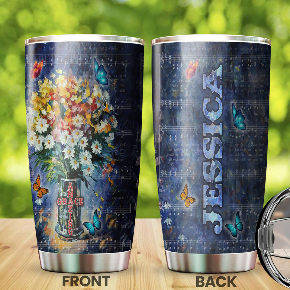 Camellia Persionalized 3D Flower Amazing Grace Stainless Steel Tumbler - Customized Double - Walled Insulation Travel Thermal Cup With Lid
