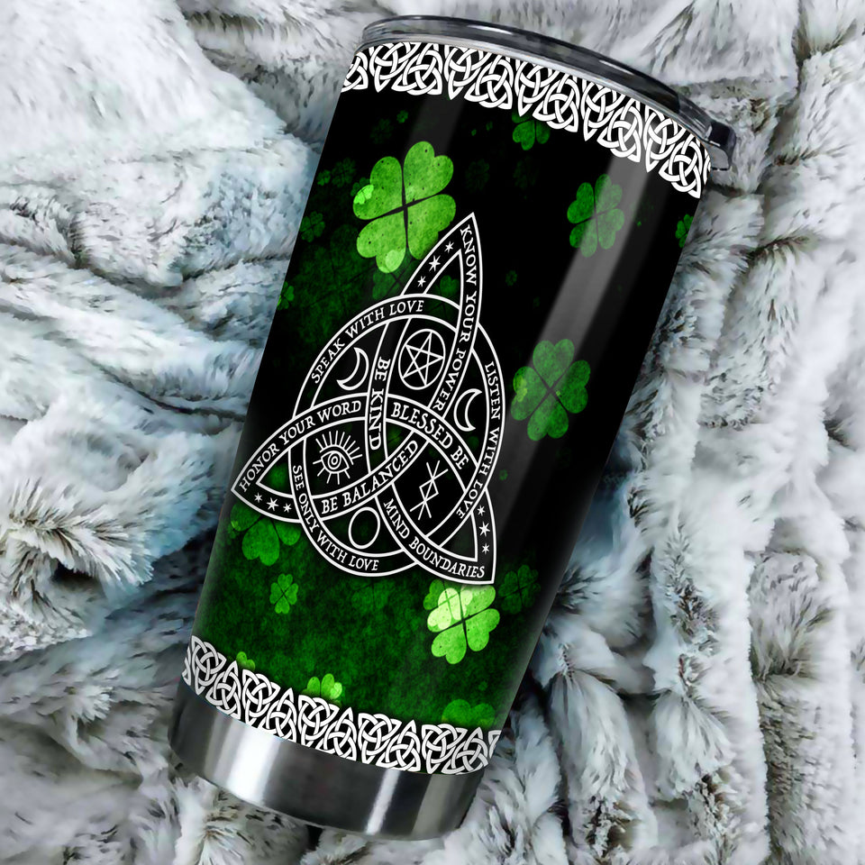 Camellia Personalized Celtic Knot Stainless Steel Tumbler - Customized Double-Walled Insulation Travel Thermal Cup With Lid