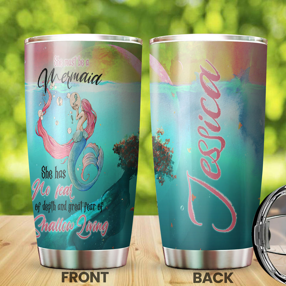 Camellia Personalized She Must Be A Mermaid She Has No Fear Of Depth Stainless Steel Tumbler-Double-Walled Insulation Travel Cup With Lid