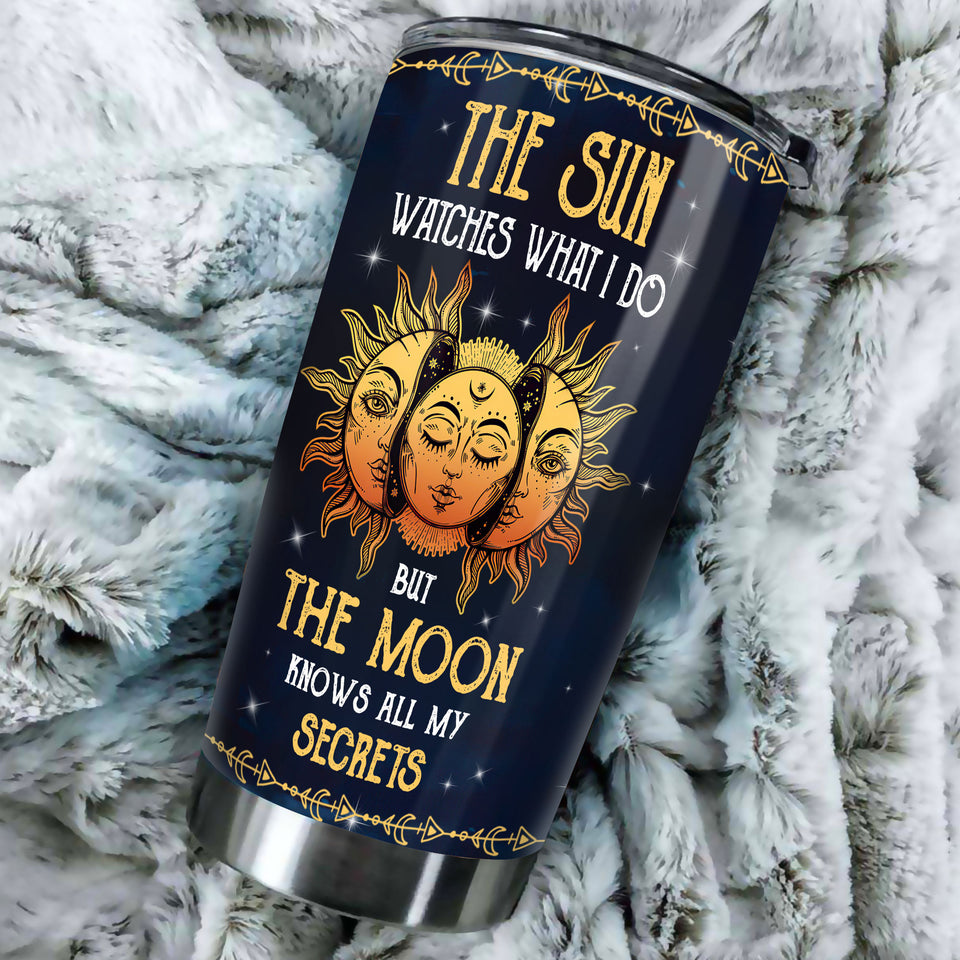 Camellia Personalized The Sun Watches What I do But The Moon Knows All My Secrets Stainless Steel Tumbler- Sweat-Prood Travel Cup With Lid