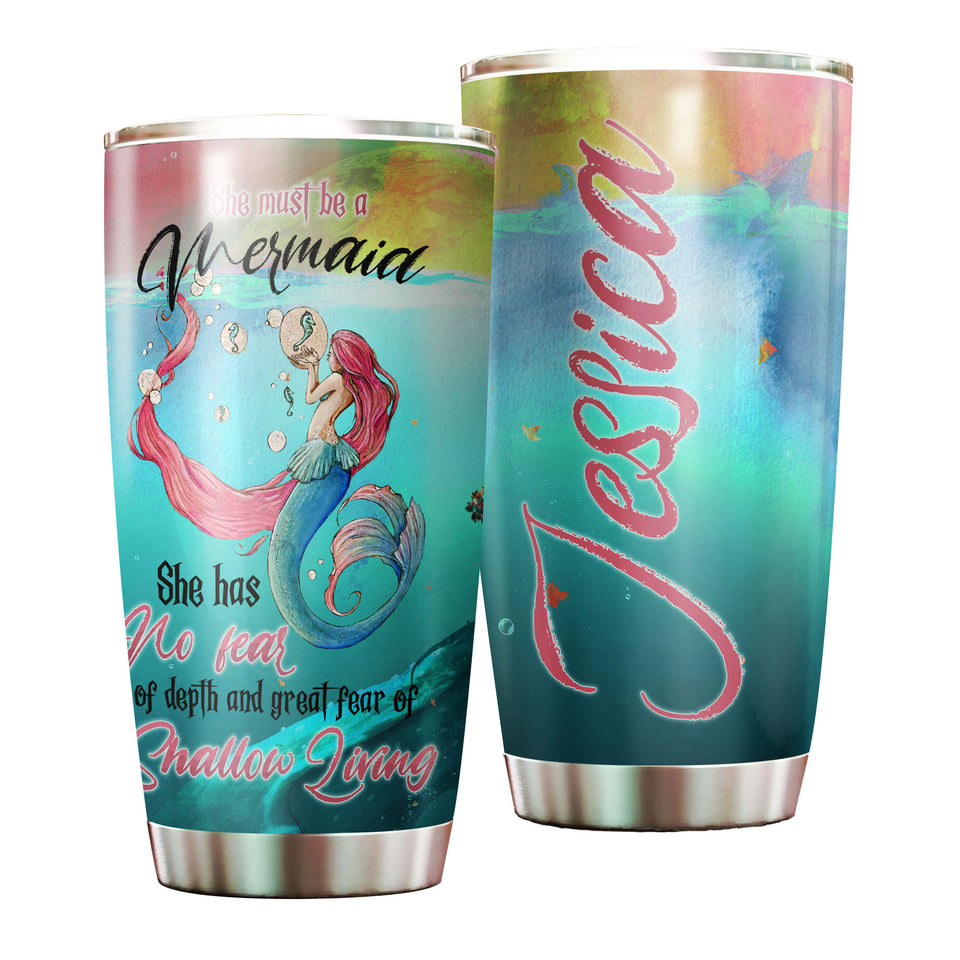 Camellia Personalized She Must Be A Mermaid She Has No Fear Of Depth Stainless Steel Tumbler-Double-Walled Insulation Travel Cup With Lid