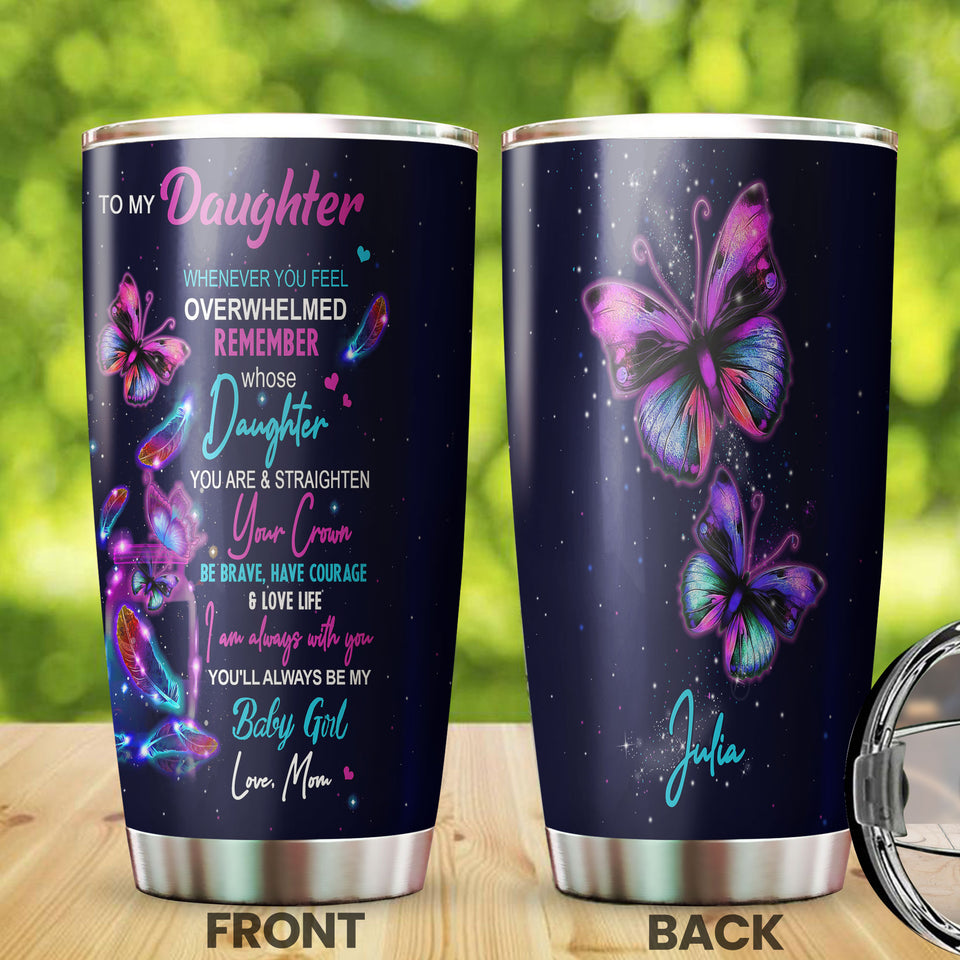 Camellia Personalized Butterfly Quotes From Mama To Daughter Stainless Steel Tumbler - Double-Walled Insulation Vacumm Flask - For Thanksgiving, Memorial Day, Daughter Gift