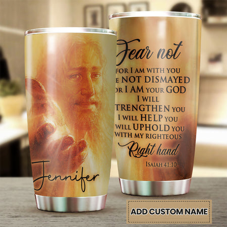 Camellia Personalized Faith Jesus Right Hand Steel Tumbler- Wall Insulated Cup With Lid Travel Mug 03