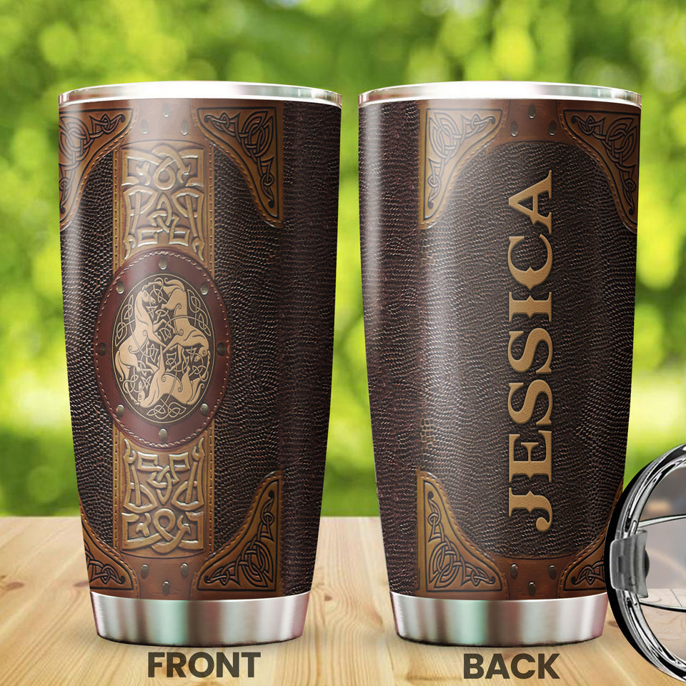 Camellia Personalized Celtic Horse Stainless Steel Tumbler - Customized Double-Walled Insulation Travel Thermal Cup With Lid