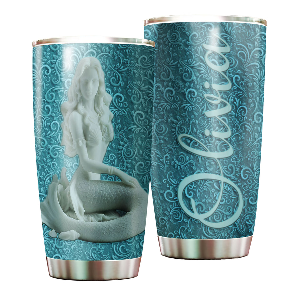 Camellia Personalized Mermaid Ceramic Style Stainless Steel Tumbler-Sweat-Proof Double Wall Travel Cup With Lid
