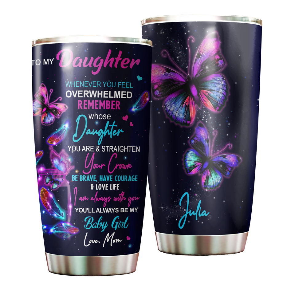Camellia Personalized Butterfly Quotes From Mama To Daughter Stainless Steel Tumbler - Double-Walled Insulation Vacumm Flask - For Thanksgiving, Memorial Day, Daughter Gift