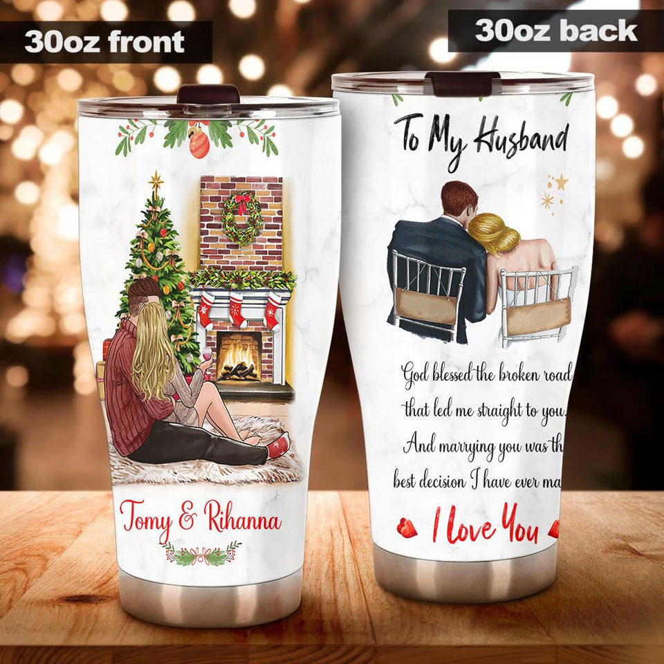Camellia Personalized Loving Letter From wife To Husband I Love You Stainless Steel Tumbler-Double-Walled Insulation Cup With Lid Gift For Christmas Anniversary