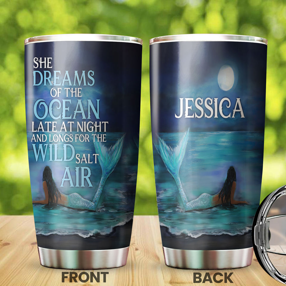 Camellia Personalized Mermaid She Dream Of The Ocean Stainless Steel Tumbler-Double-Walled Insulation Travel Cup With Lid 03