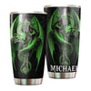 Camellia Personalized Green Dragon Cross Stainless Steel Tumbler - Customized Double-Walled Insulation Travel Thermal Cup With Lid Gift For Christian