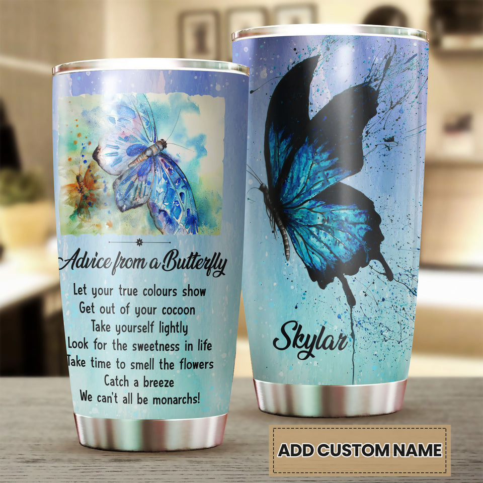 Camellia Personalized Butterfly Advice Take Time To Smell Flowers Stainless Steel Tumbler - Double-Walled Insulation Vacumm Flask - For Thanksgiving, Memorial Day, Christians, Christmas Gift