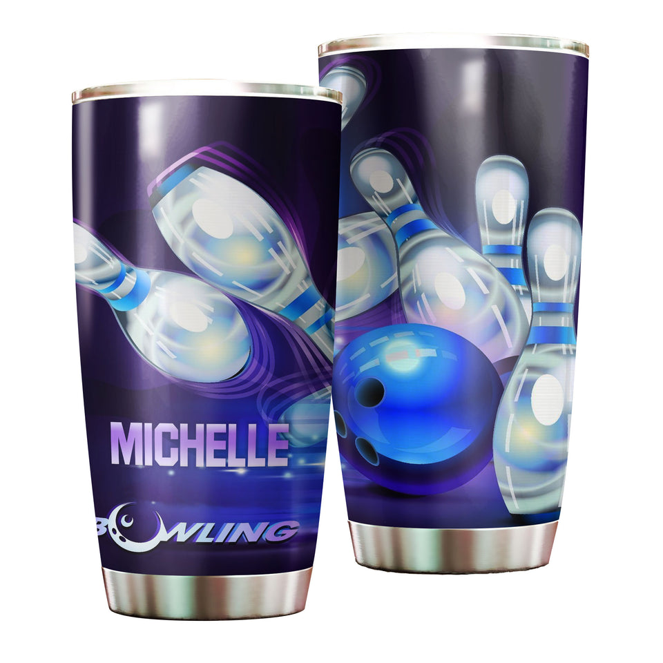 Camellia Personalized Bowling Art Stainless Steel Tumbler - Double-Walled Insulation Vacumm Flask - Gift For Bowling Lovers, National Bowling Day 8th August