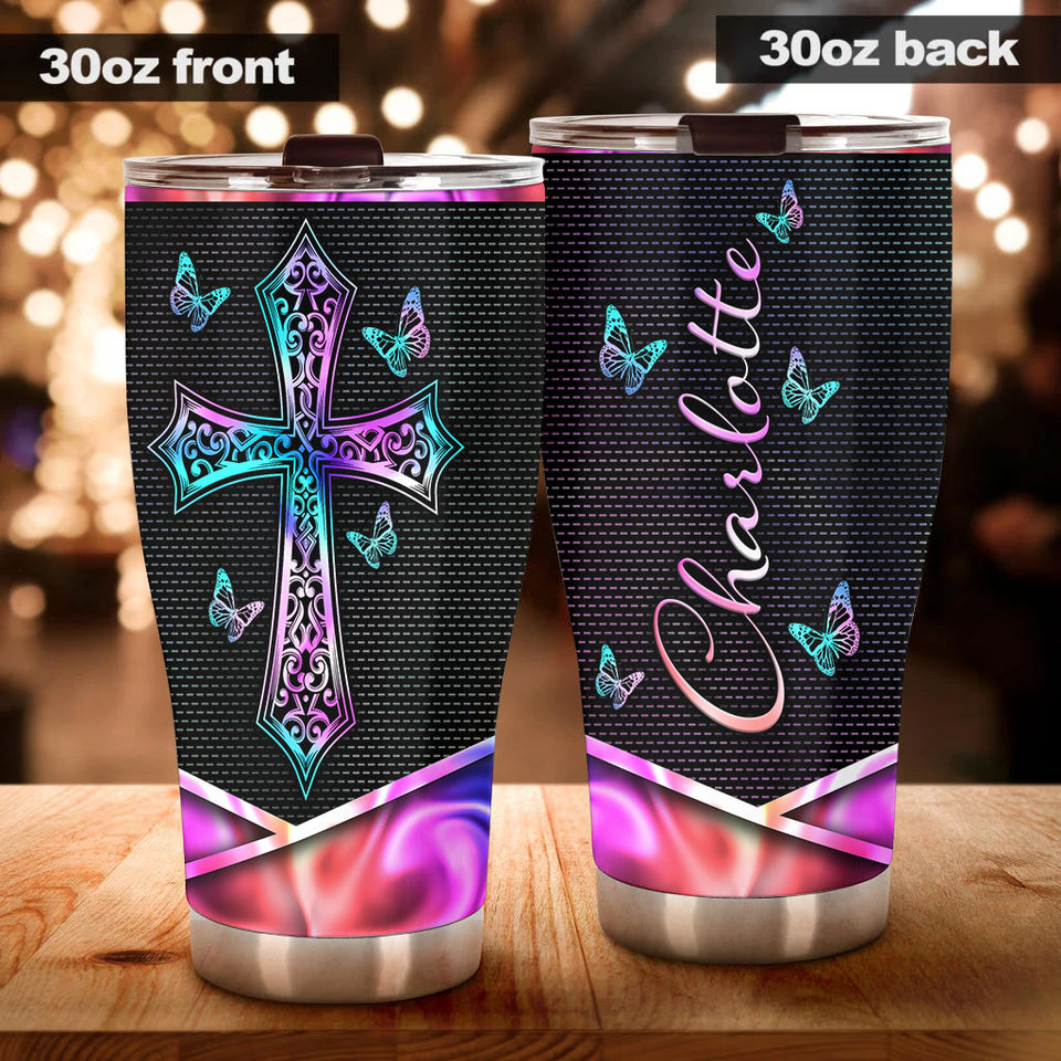 Camellia Personalized The Cross Symbol Of God's Love Stainless Steel Tumbler-Thermal Flask Travel Therma Cup With Lid
