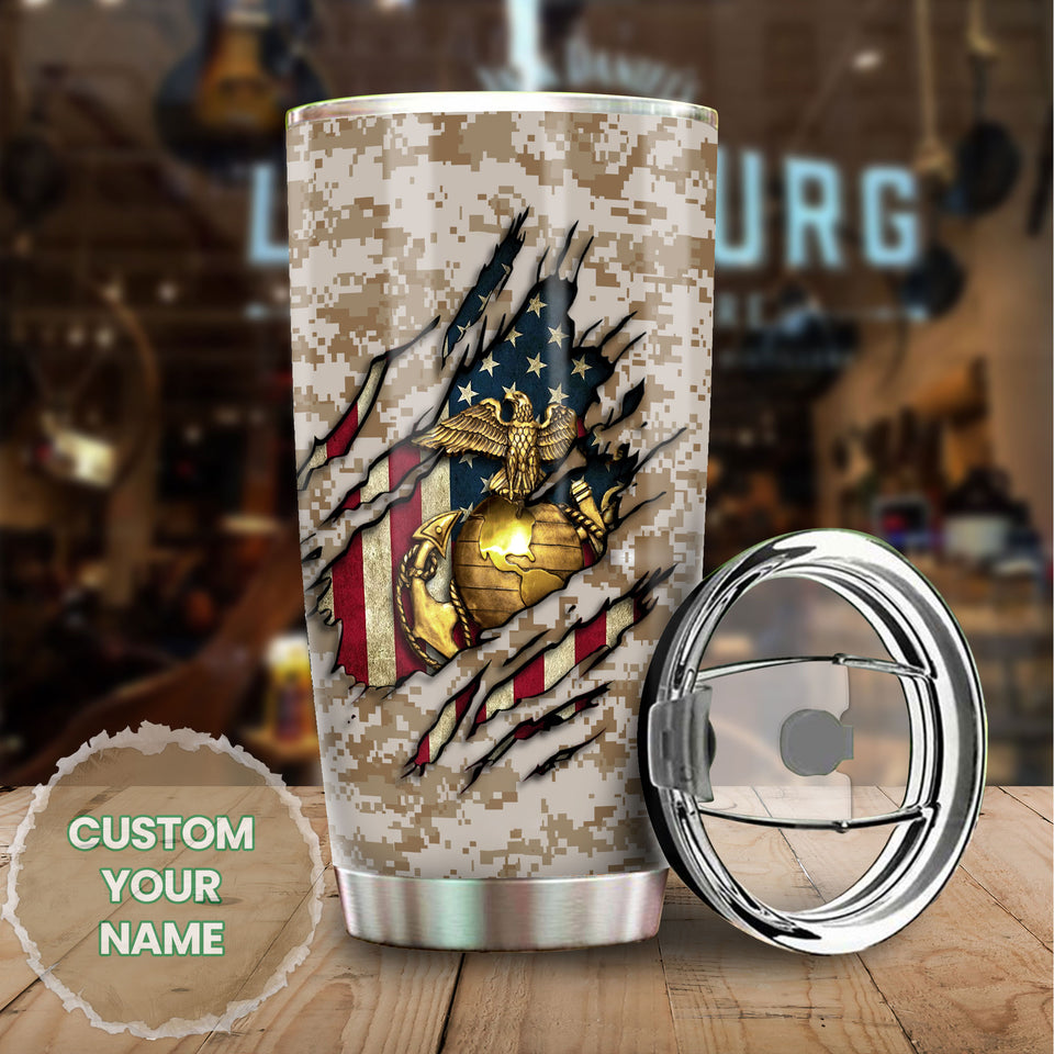 Camellia Personalized United States Marine Corps Stainless Steel Tumbler-Sweat-Proof Double Wall Travel Cup With Lid 05