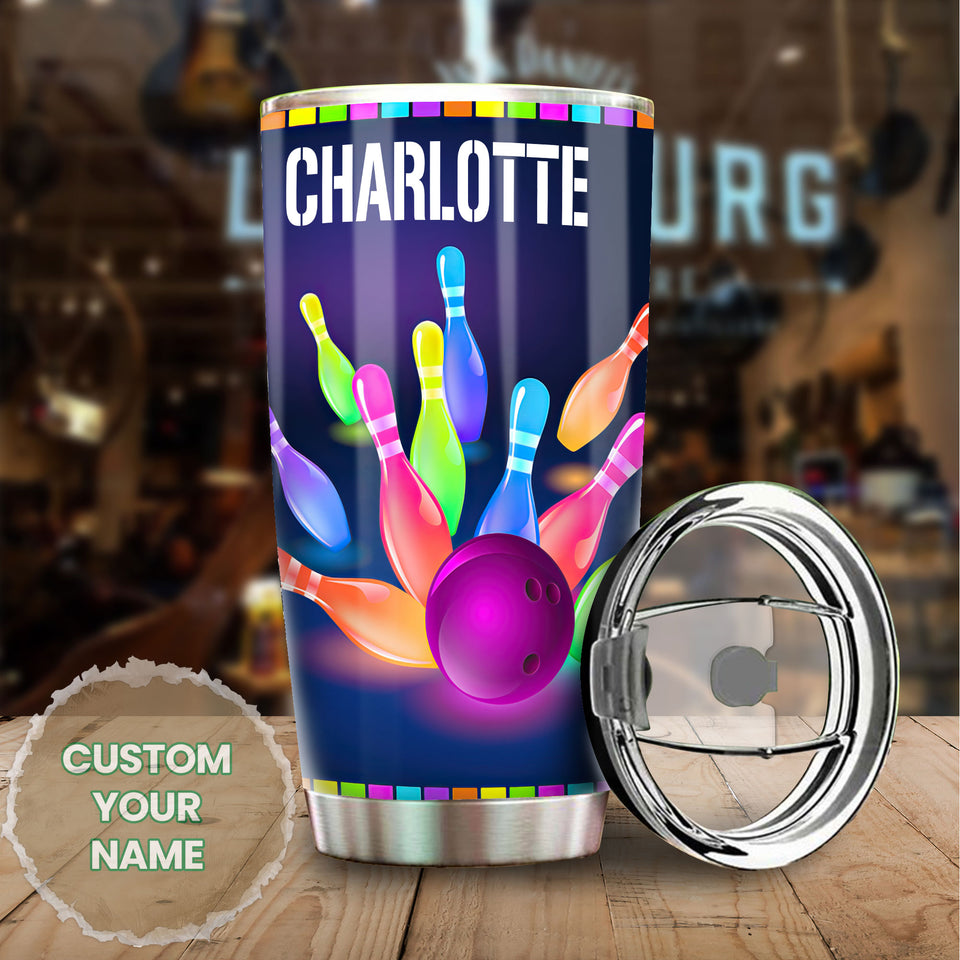 Camellia Personalized Neon Bowling Is Calling Stainless Steel Tumbler - Double-Walled Insulation Vacumm Flask - Gift For Bowling Lovers, National Bowling Day 8th August
