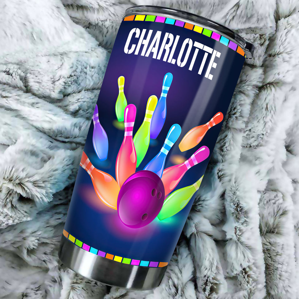 Camellia Personalized Neon Bowling Is Calling Stainless Steel Tumbler - Double-Walled Insulation Vacumm Flask - Gift For Bowling Lovers, National Bowling Day 8th August