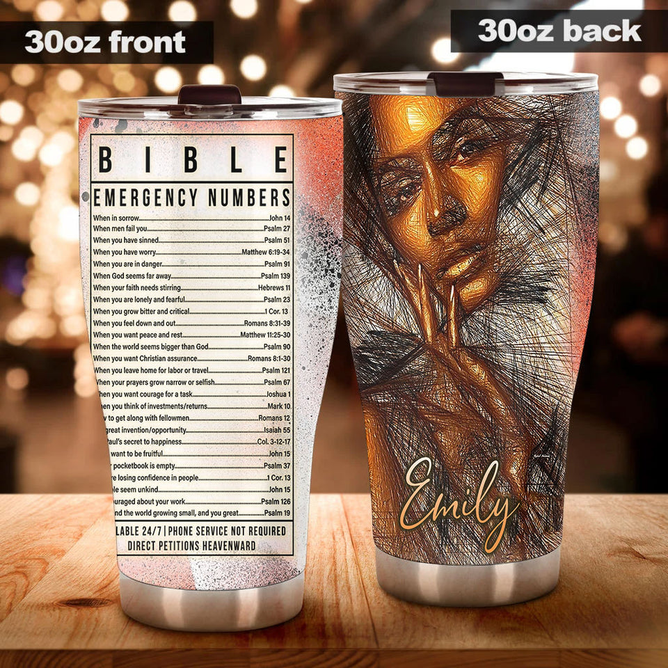 Camellia Personalized Black Women Bible Stainless Steel Tumbler - Double-Walled Insulation Vacumm Flask - Gift For Black Queen, International Women's Day, Hippie Girls 05