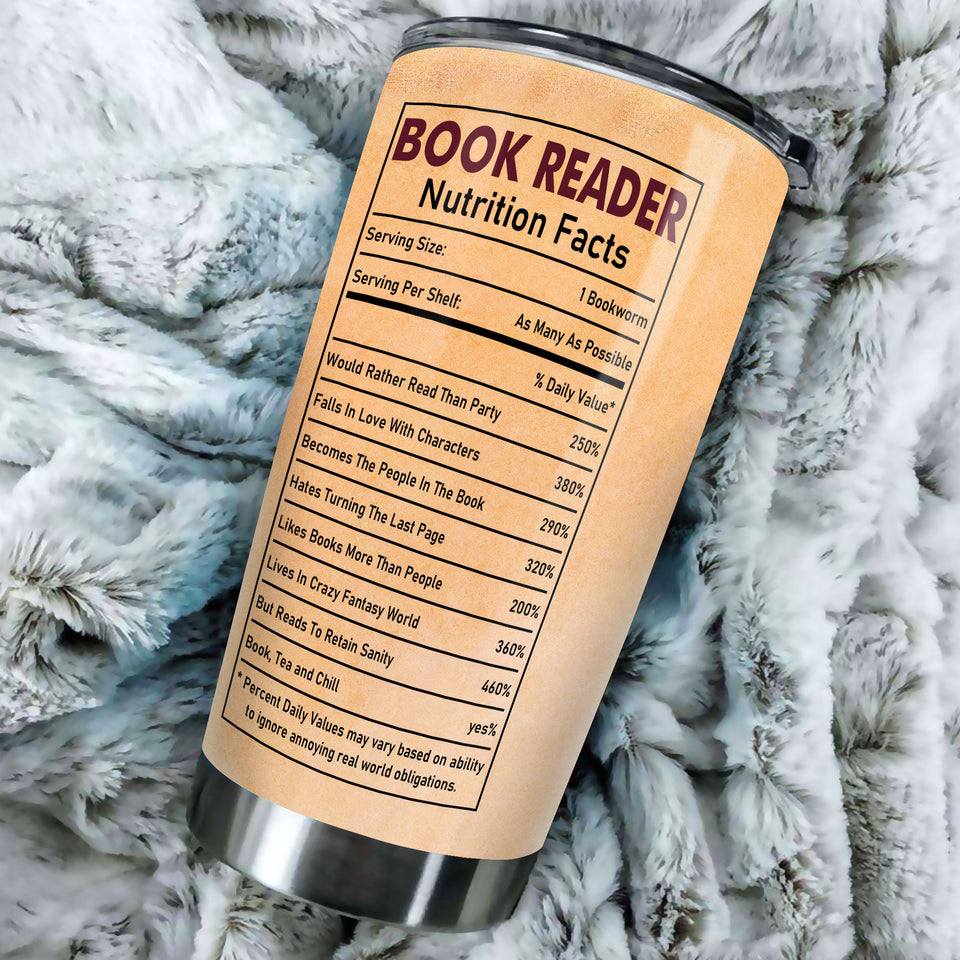 Camellia Personalized Book Reader Nutrition Facts Stainless Steel Tumbler - Double-Walled Insulation Vacumm Flask - Gift For Book Lovers, Nerd, International Book Day